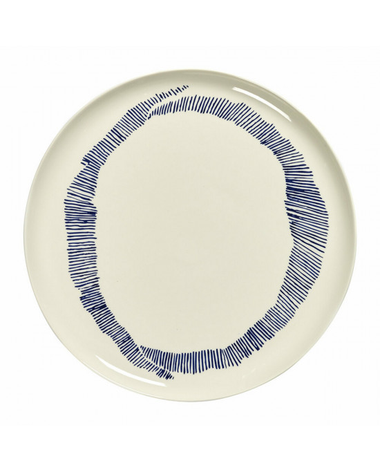 Assiette plate rond blanc swirl - stripes bleu grès Ø 35 cm Feast By Ottolenghi Serax