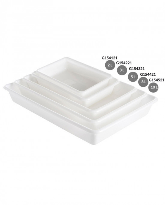 Bac plat sans couvercle blanc plastique 53,5x38,5x8 cm 10 L fond plein parois pleines Gilac