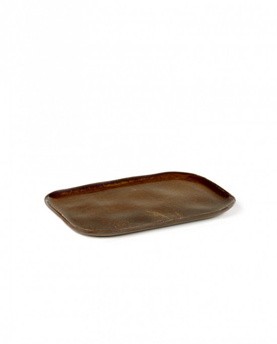 Assiette plate rectangulaire brun grès 14,5x10,5 cm Merci Serax