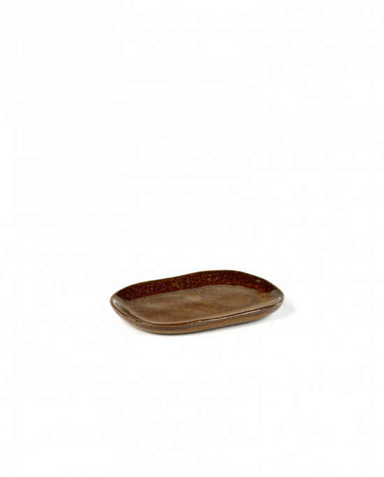 Assiette plate rectangulaire brun grès 9,8x6,5 cm Merci Serax