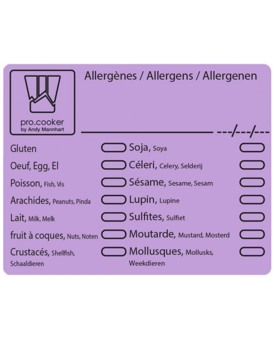Boîte distributrice de 500 étiquettes allergènes papier 7,1x5,6 cm Non repositionnable Décollable Pro.cooker