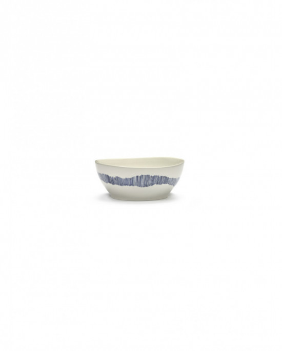 Bol rond blanc swirl - stripes bleu grès Ø 18 cm Feast By Ottolenghi Serax