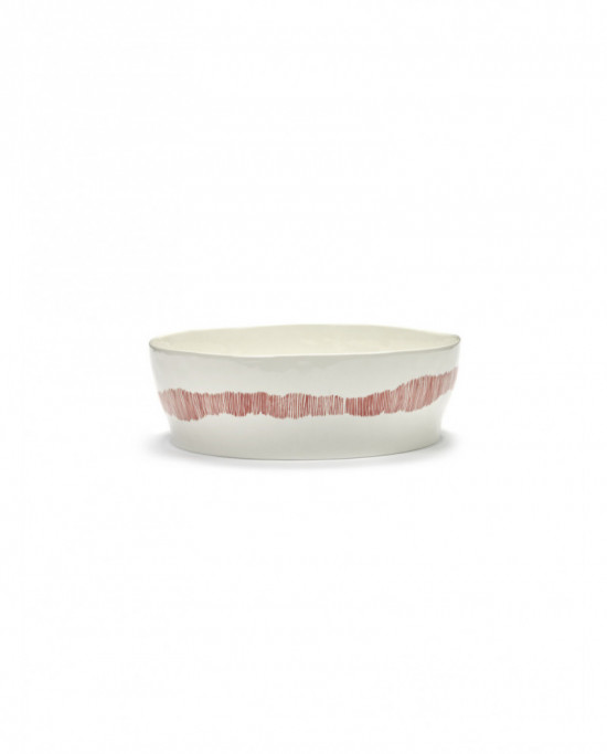 Saladier rond blanc swirl - stripes rouge grès Ø 28,5 cm Feast By Ottolenghi Serax
