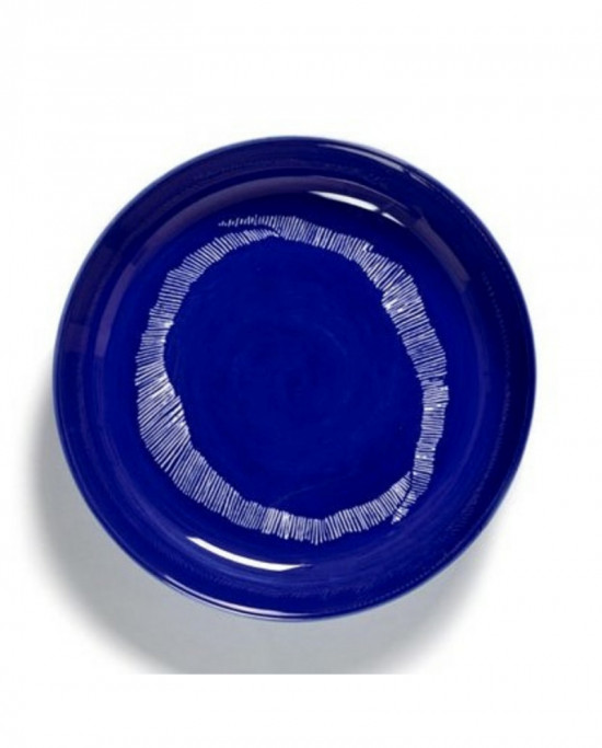 Assiette plate rond lapis lazuli swirl - stripes blancs grès Ø 22 cm Feast By Ottolenghi Serax