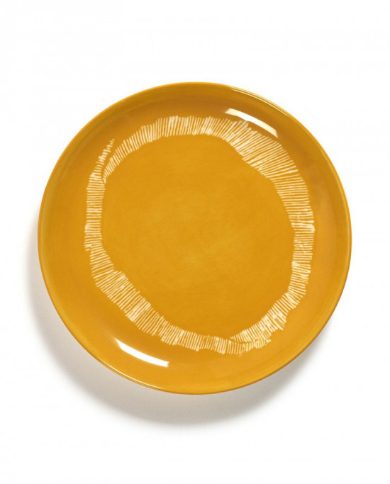 Assiette plate rond sunny yellow - stripes blanc grès Ø 19 cm Feast By Ottolenghi Serax