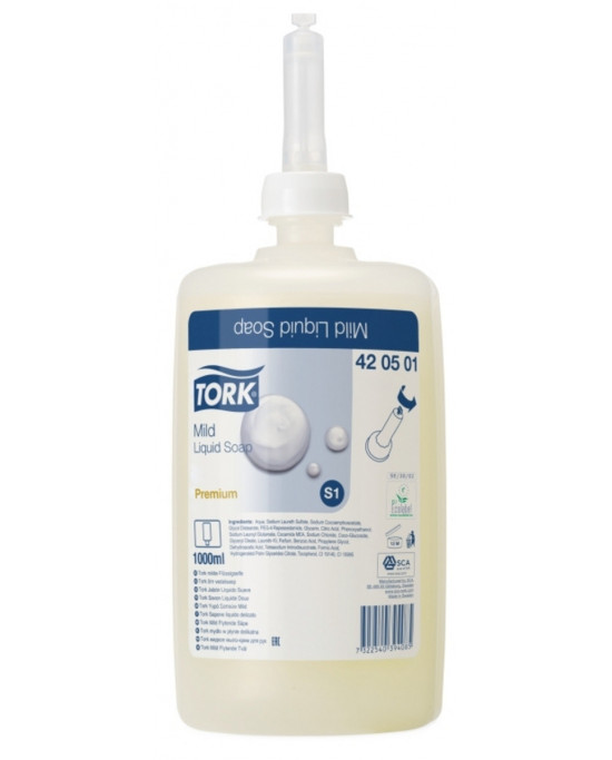 Recharge savon main liquide doux pour distributeur S1 1 L 1000 doses Tork  (6 pièces)