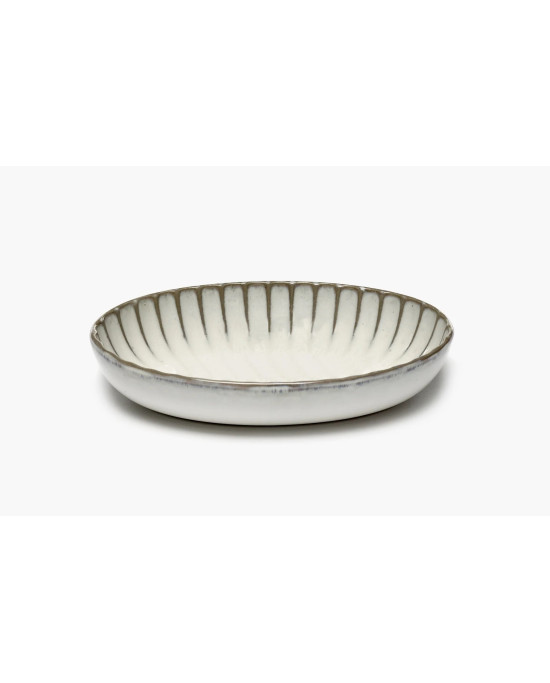 Assiette creuse ovale blanc grès 19x13 cm Inku Serax